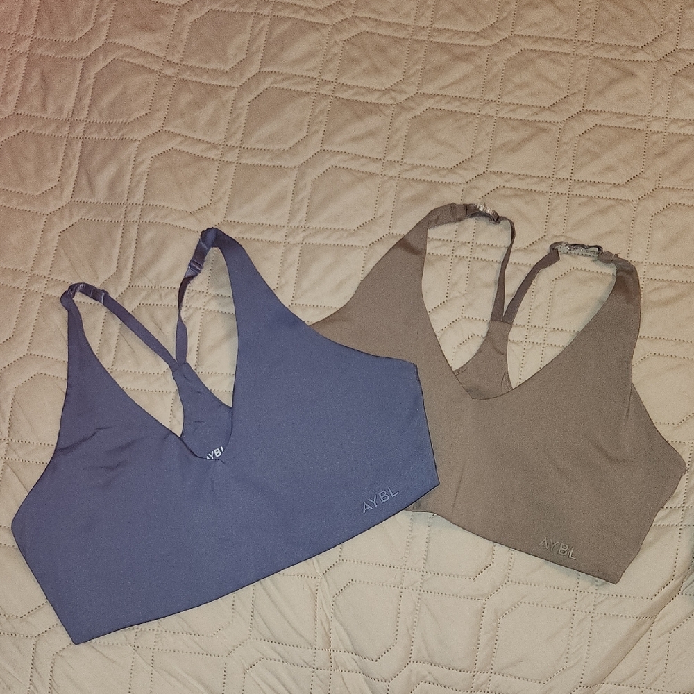 2 AYBL Staple Sports Bras - Blue and Taupe